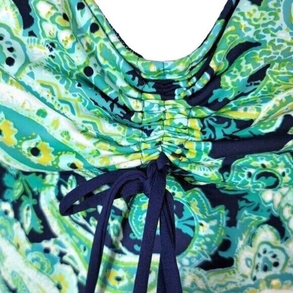 Lands' End Underwire Tankini Green Blue Size 8 Ruched Tie Adjust Padded Paisley - Picture 3 of 7